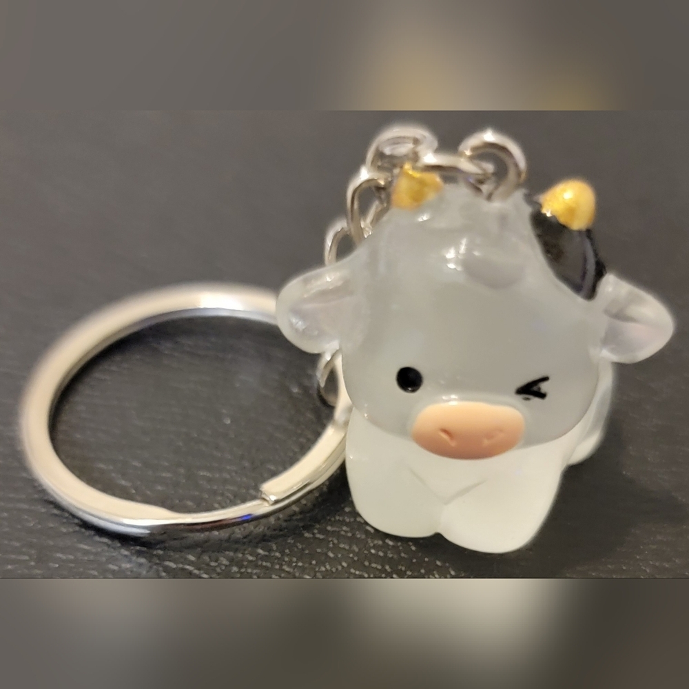 Glow-in-the-Dark 3D Cow Keychain